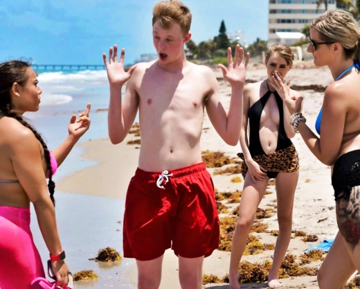 Смотреть порно: Молодой пацан знакомится с телками на пляже, а одну из них даже трахает